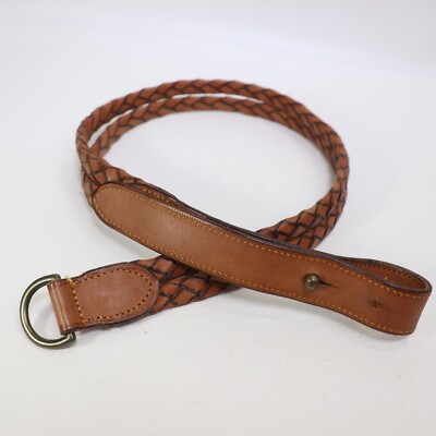 Braided Natural Rope Belt with Brass Hook Buckle - Size Large Vintage Belt Large Brass Buckle Belt Women main image 4
