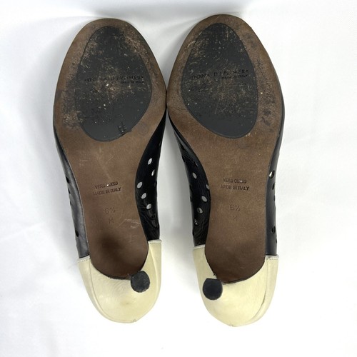 Donald J Pliner 6.5 Brown Cream Heels Peep Toe Bows Cut Out Holes Zazas Italy - Picture 13 of 13