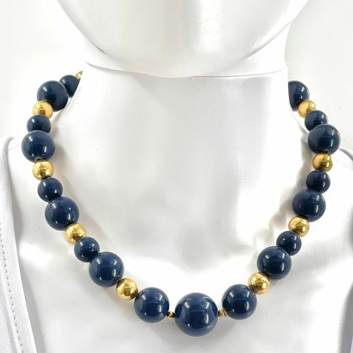 Vintage Monet Necklace Navy Blue Beaded 
