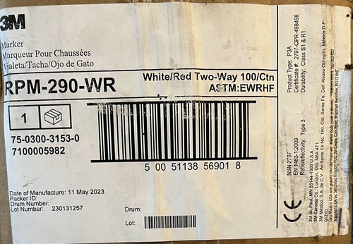 Marcador de pavimento elevado RPM-290-WR (lente blanca/roja, cuerpo blanco, bidireccionales (100 piezas) - Imagen 5 de 5