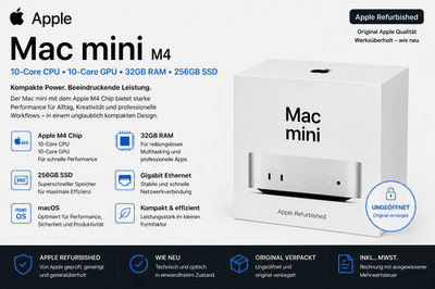 Apple Mac Mini M4 2024 - 10C , 32GB RAM, 256GB SSD, Neu RFB, MwSt.