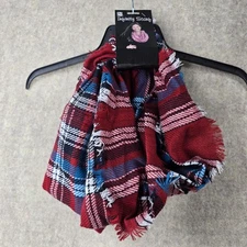 Nicole Infinity Scarf Plaid 100% Acrylic Red & Blue Soft Lightweight