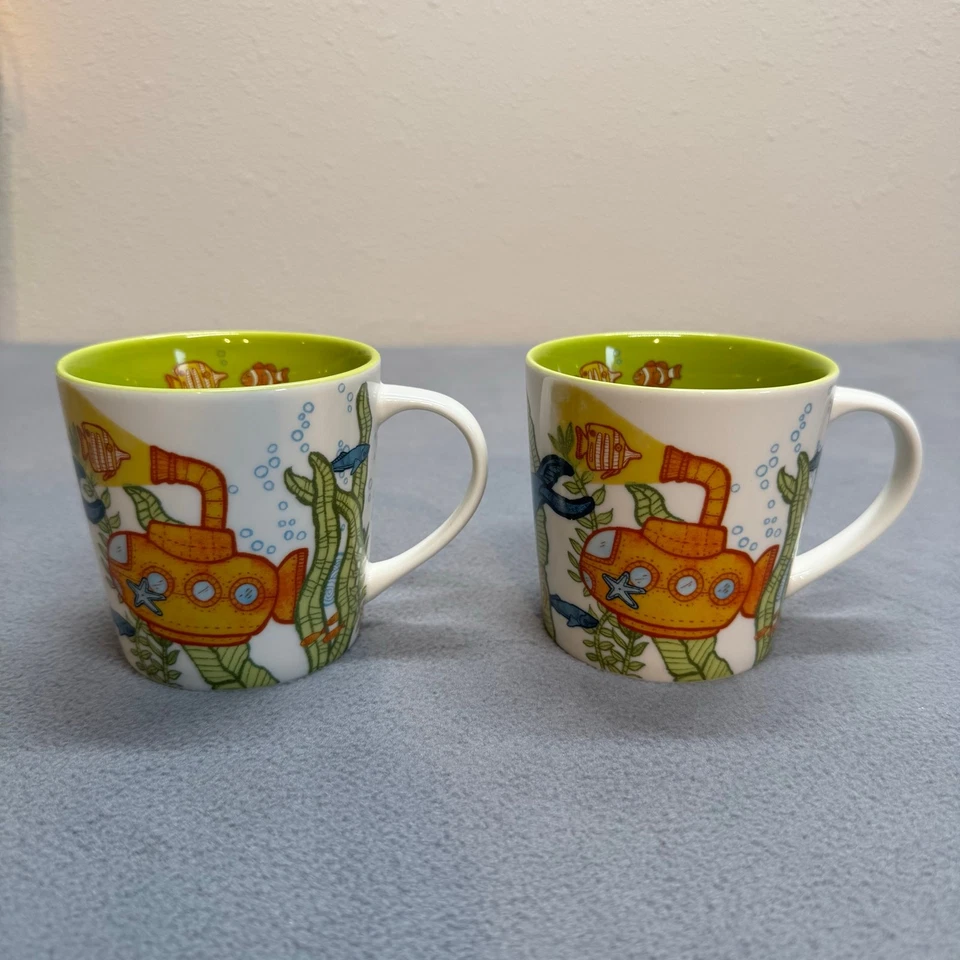 Starbucks 2010 Under The Sea Submarine niños tazas pequeñas juego de 2 nuevas porcelana de hueso Foto 2 de 4