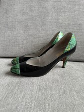 Vntg Paloma Made In Italy Snake Skin Woman s High Heel Pump Size 6 Green Black
