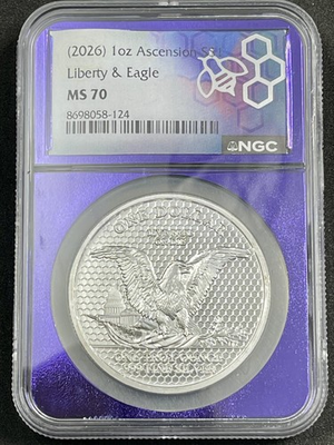 #ad $1 Liberty amp; Eagle 1 oz .999 Silver MS70 NGC 2026 TraderBea Ascension Island $129.00