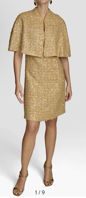 Donna Karan New York Women's Gold 2pc Sequin Sheath Dress & Cape Size 6