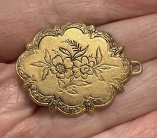 Antique Edwardian Gilt Metal Floral Engraved Scalloped Edge Hair Barrette 1.25”