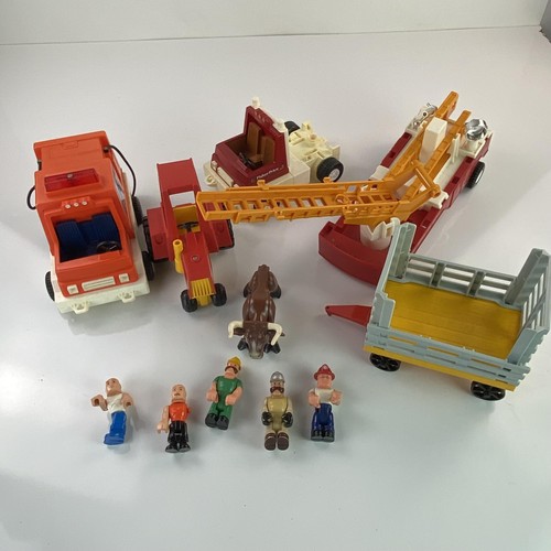 Vtg Fisher-Price Husky Helpers LOT-hook ladder Firetruck tractor ambulance bull - Picture 21 of 21