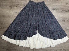 Vtg Prairie Skirt 70s Blue  White Floral Layered Ruffle CottageCore Small