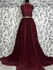 Burgundy Lace Chiffon A-line Prom Bridesmaid Gown Pageant Wedding Cocktail M NWT