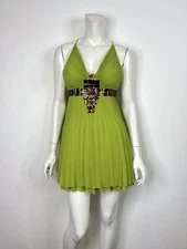 Vtg Roberto Cavalli Just Cavalli Pleated Green Dress 42 M