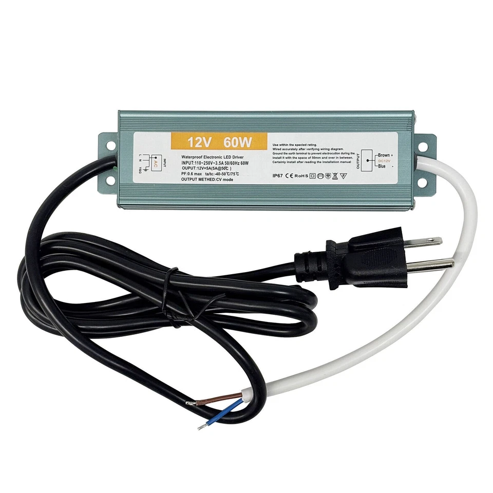 60W 12V LED Power Supply Waterproof IP67 LED Light Driver, 110V AC to 12V DC 5A - Image 2 of 4