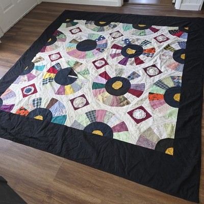 Handmade Full/Double Size Quilt Circle Block Patchwork- 86'' x 80'' 