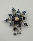 Vintage Blue Rhinestone Floral Spray Brooch Aurora Borealis Pin