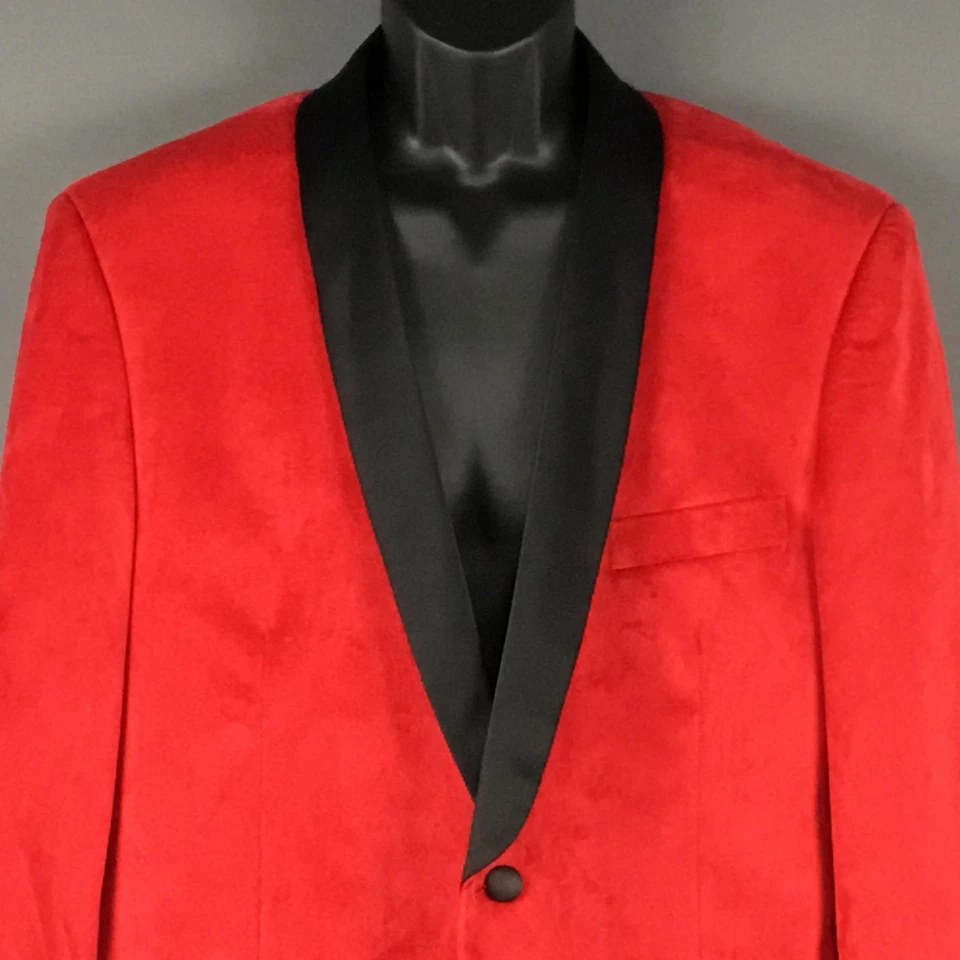 Chaqueta Blazer Esmoquin Cuello Chal Terciopelo Rojo Para Hombre Ferrecci Talla EE. UU. Foto 4 de 4