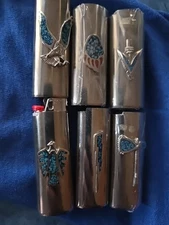 Vtg Lighter Case Eagle Bolt Hatchet Native Lot Cover Holder Turquoise for Bic 