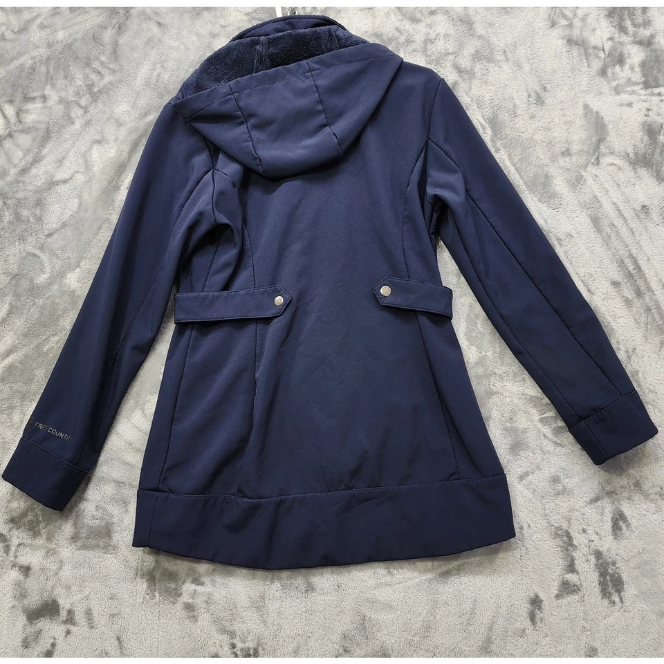Free Country Coat Women S Blue Faux Fur Lined Side Buckle Detail Full Zip Hooded - Image 3 of 4