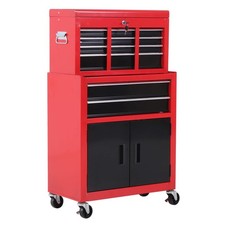 Tool Chest, Metal Tool Cabinet on Wheels with 6 Drawers, Pegboard, Top