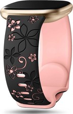 Two-Tone Floral Engraved Strap Compatible with Fitbit Versa 2 22mm