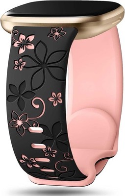Two-Tone Floral Engraved Strap Compatible with Fitbit Versa 2 22mm