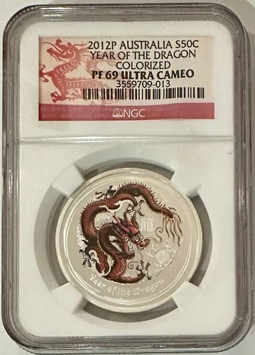 Australia 2012P S$50 Cents Year Of Dragon Colorized NGC PF 69 Ultra Cameo
