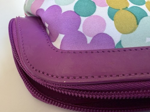 Modella White Polka Dot Zipper Purple Lined Cosmetic Bag Makeup Weekender Bag - Picture 6 of 7