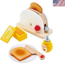 White Wooden Pop-Up Toaster Set for Imaginative Preschool Cooking Play