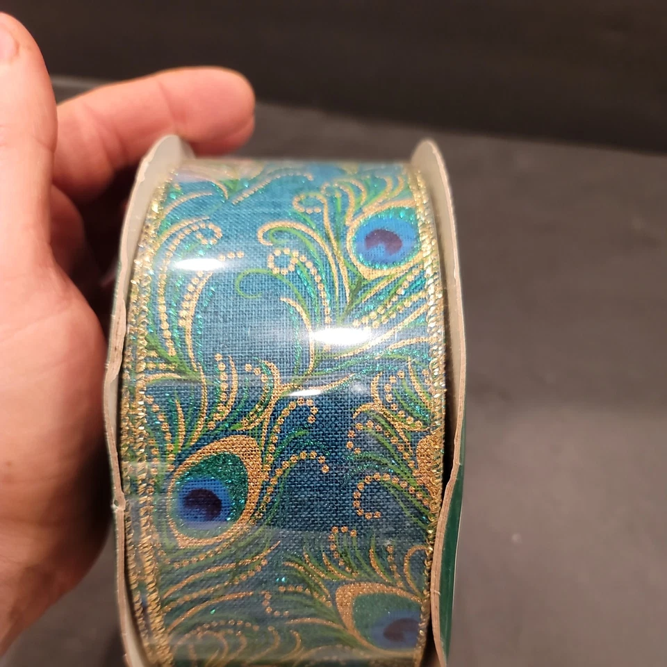 KIRKLAND SIGNATURE- WIRE EDGED RIBBON 2.5" WIDTH- PEACOCK  50 YARDS sell 2 rolls - Image 4 of 4
