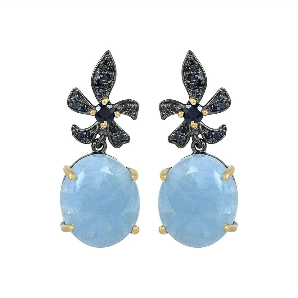 Natürlicher Aquamarin Blauer Saphir Jubiläum Geschenk Schmuck 925 Silber Ohrr... - Bild 2 von 4
