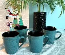 Elama Mystic Waves Ocean Blue Stoneware 4 Coffee Mug