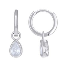 925 Sterling Silver Pear Cut CZ Women's Teardrop Dangle Endless Hoop Earrings