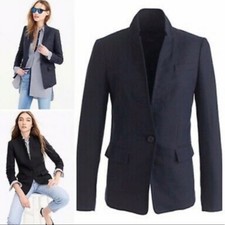 NWT J.CREW Size 4 Regent standing collar blazer in linen NAVY Style B8430 178