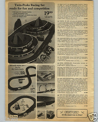 1968 PAPER AD 6 PG Toy Play Race Car Sets Slot Twin Peaks Aurora HO Scale