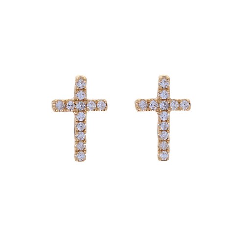 Borchie Croce Diamante, Oro Giallo/Bianco 14kt, Preziosi Gioielli, Orecchini Diamanti - Foto 8 di 8