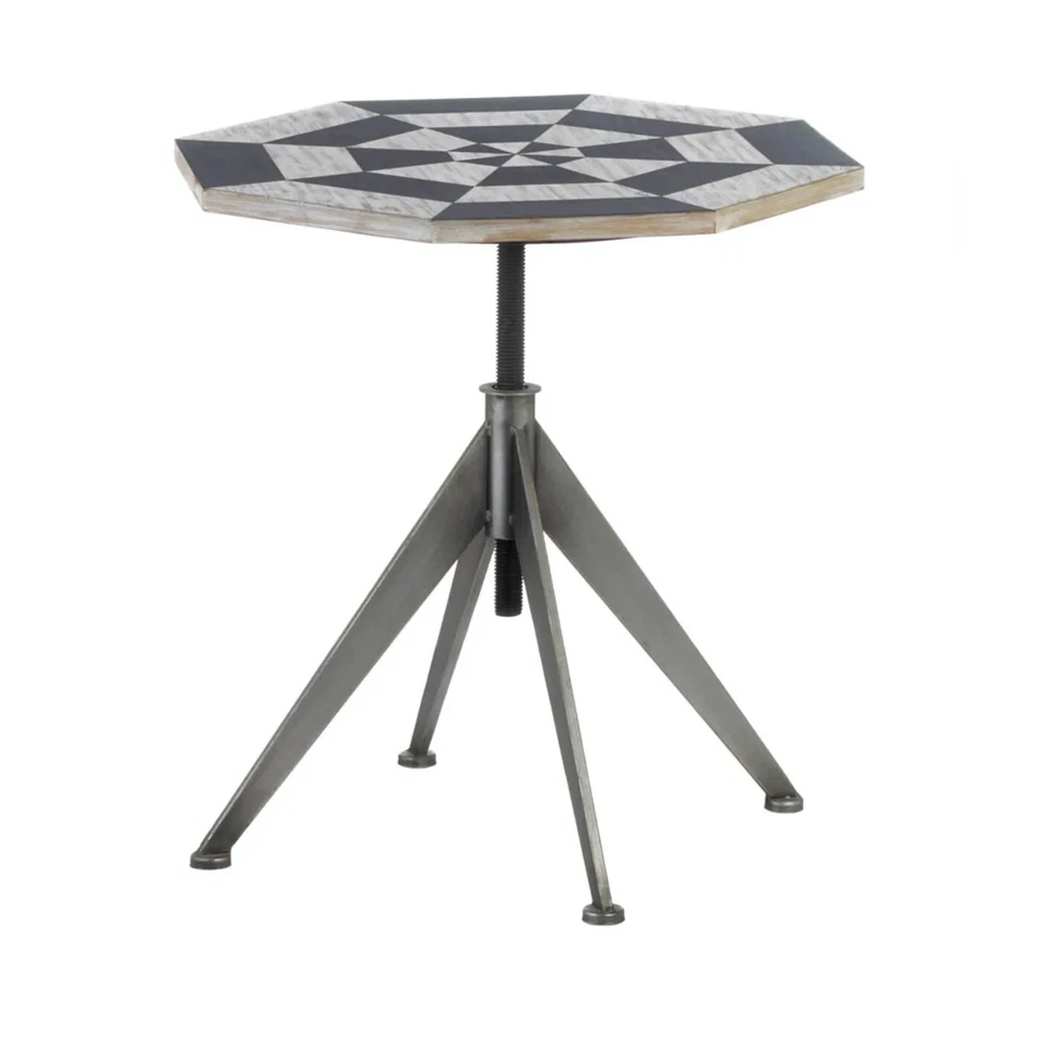 Nikki Chu 20.25" x 24.5" Iron Wood Black and White Checker Side Table - Image 2 of 2