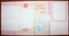 Baby Girl scrapbook pages 2 each 12 x 12 handmade assembled "New Arrival"