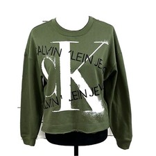 Calvin Klein Jeans Womens Hoodie Pullover Monogram Logo Green Sz S NWT