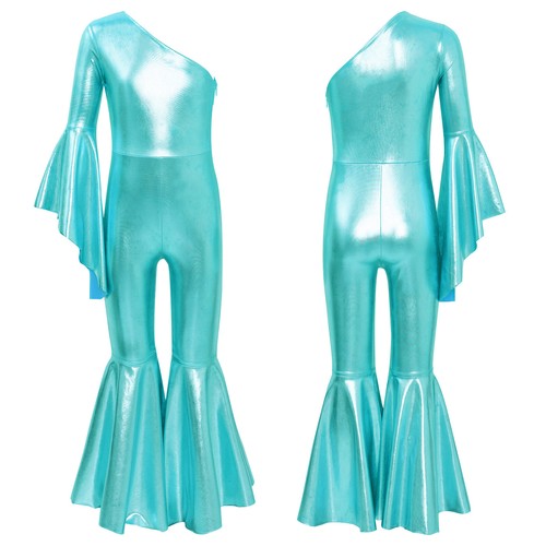 Kids Girls Bodysuit Metallic Dance Jumpsuit Theme Party Romper Carnival Shiny - Picture 55 of 95