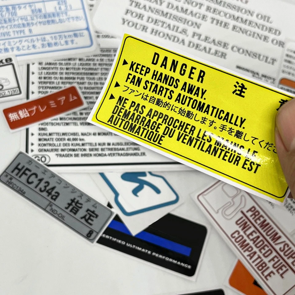 Etiquetas adesivas para compartimento do motor Honda Civic Ek4 Ek9 Em aviso de restauração - Imagem 3 de 3