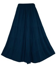 BeautyBatik Navy blue Women BOHO Gypsy Long Maxi Tiered Peasant Skirt 1X 2X