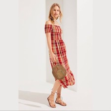 Urban Outfitters off-shoulder Monica check dress, size XS~NEW