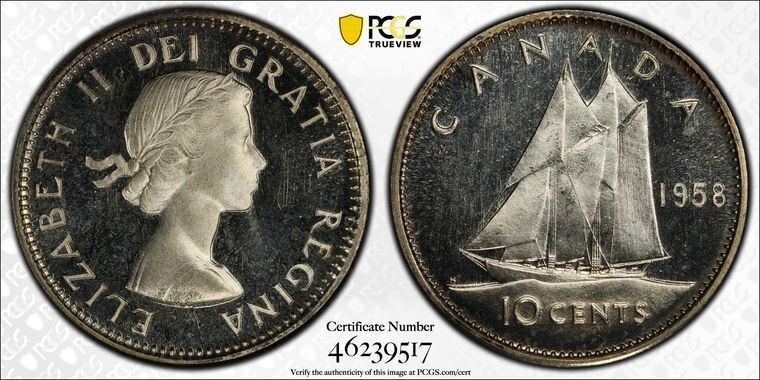 1958 Canada  Gem PL Ten Cents  Dime   PCGS PL 66 Cam  MONSTER Cameo !
