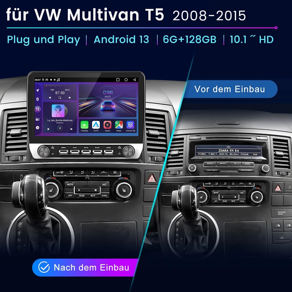 Für VW T5 Multivan Transporter Android 14 Autoradio Carplay GPS Navi RDS BT DAB+ - Bild 2 von 4