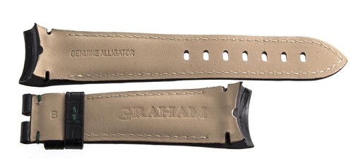Graham 24mm x 20mm Green Stitching Black Leather Watch Band Strap - Picture 3 of 3