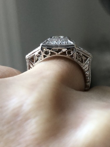 14k Antique Design Ring .56 ct Art Deco Diamond Engagement 14k White Gold Vintag - Picture 3 of 10