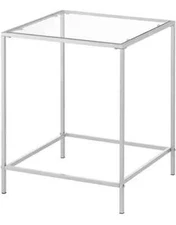 mDesign Glass Top *Side/End Table - Square Geometric Accent Metal Table*Silver