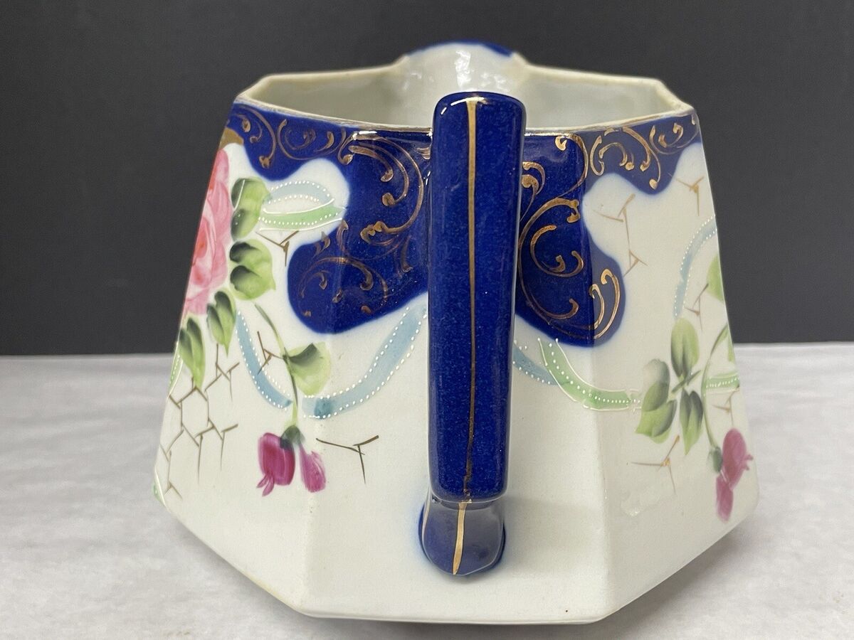 TE-OH BRAND, CHINA, NIPPON, HAND-PAINTED ROSES, COBALT and GOLD LEMONADE PITCHER TE-OH BRAND, CHINA, NIPPON, HAND-PAINTED ROSES, COBALT and GOLD LEMONADE PITCHER