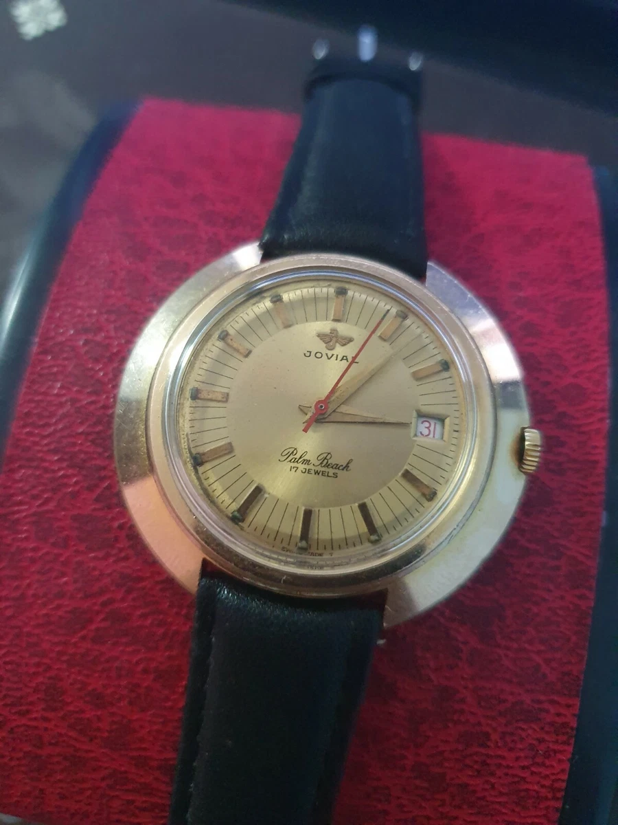 Vintage JOVIAL Plam Beach mechanical Gold Plated Swiss Men s Watch