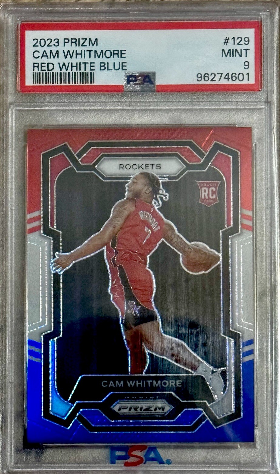 2023 Prizm Cam Whitmore Red White Blue Prizm Rookie RC #129 PSA 9 Rockets Mint