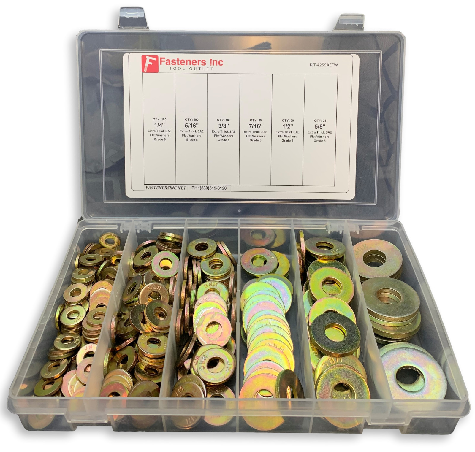 310 Piece Grade 8 USS Extra Thick Heavy Duty Flat Washer Assortment Kit 6 Sizes